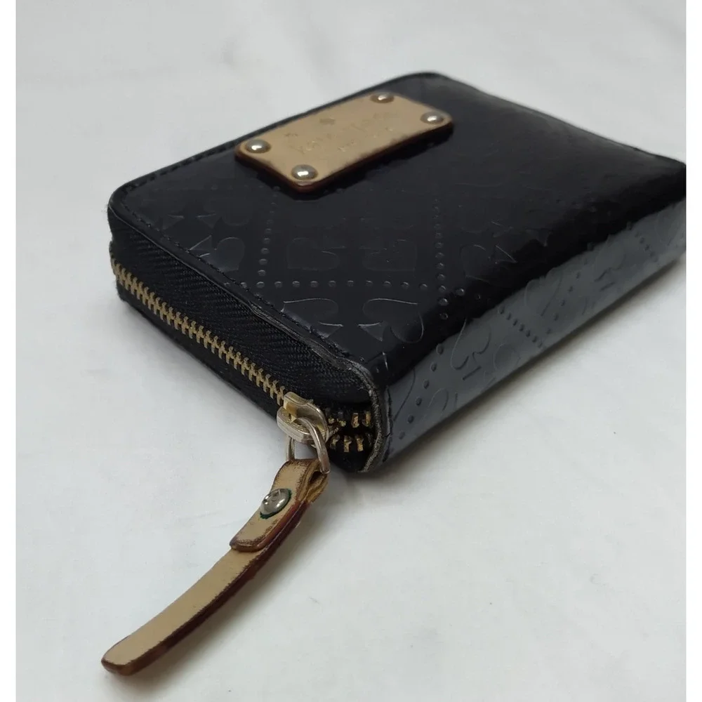 Kate Spade Black Leather Zip Around Credit Card Square Wallet